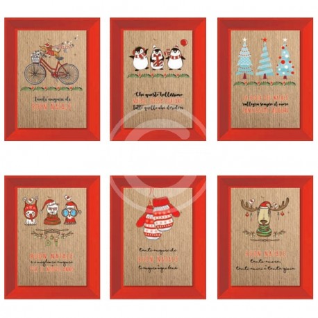 BIGLIETTI NATALE DESIGN FOIL ROSSO 12PZ